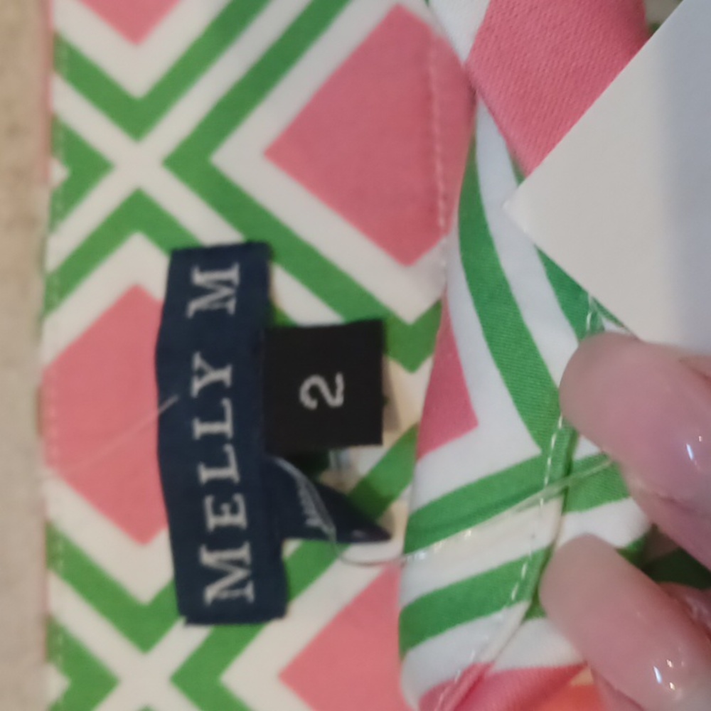 New Melly M Pink/Green Geometric Design Bermuda Shorts - Picture 4 of 6
